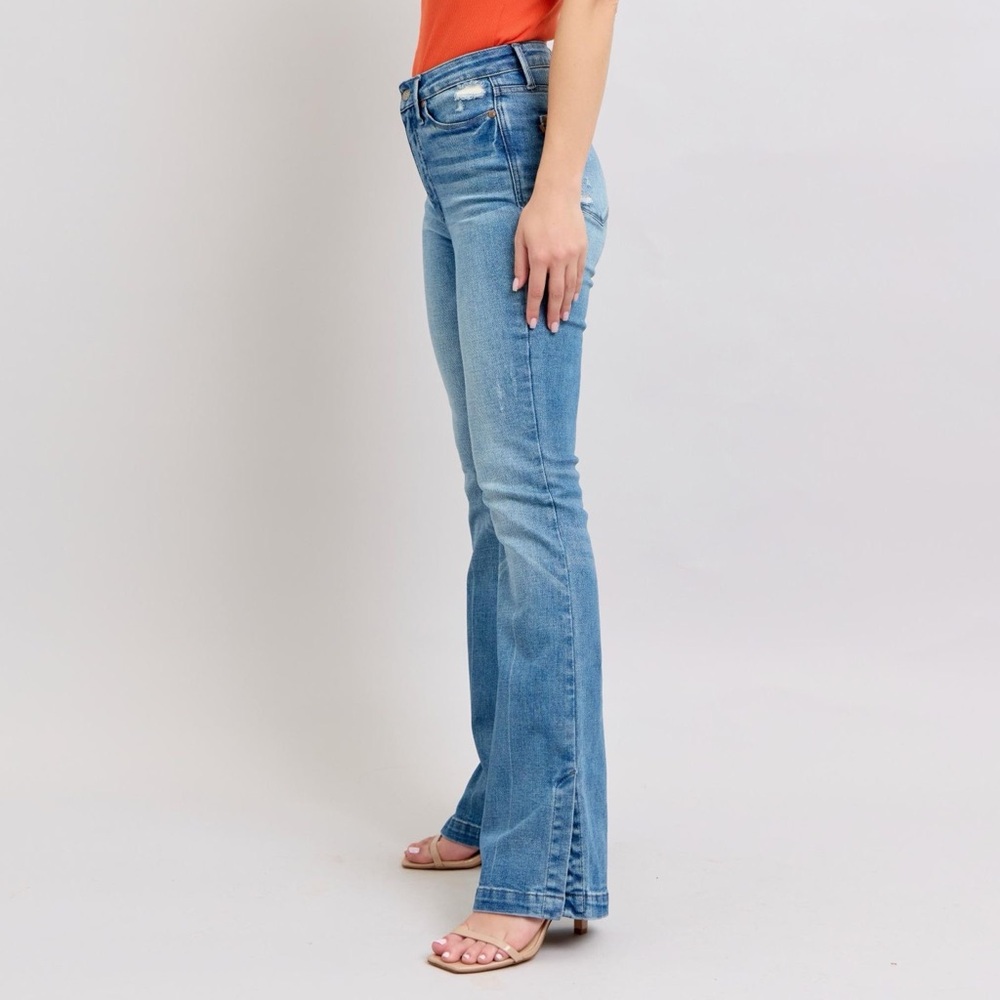 Judy Blue HW Tummy Control Vintage Wash Side Slit Slim Boot Jeans - Picture 14 of 16